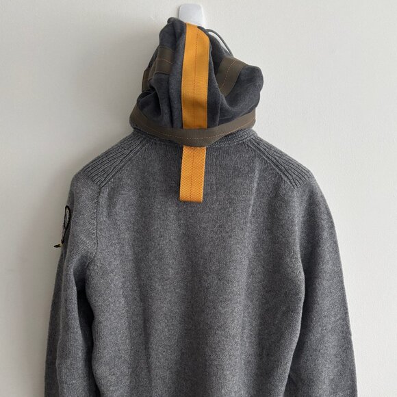 $1200 Parajumpers Grey Knit Wool Zip Hood Cardigan Sweater Raglan Sleeve - Large - Picture 8 of 15